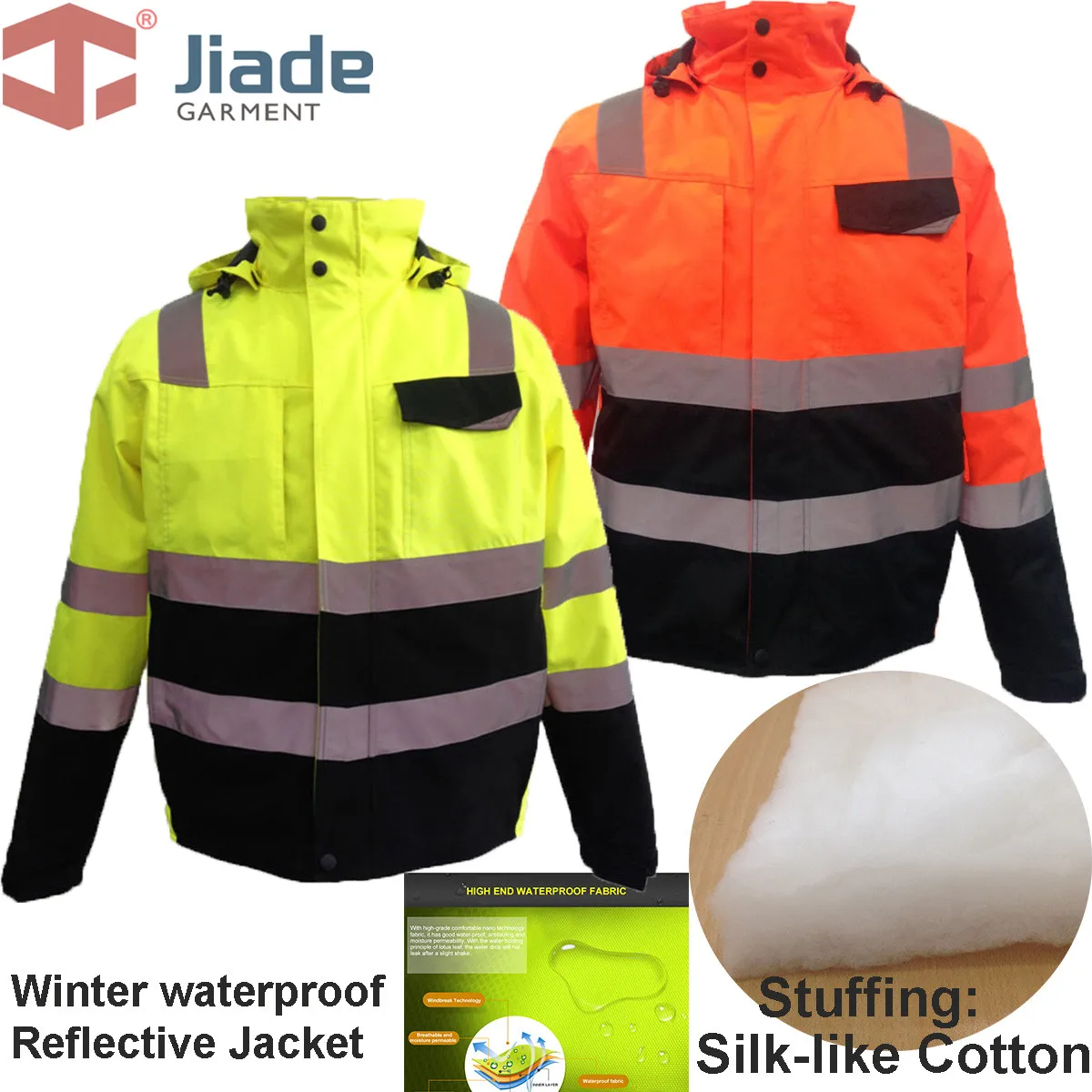 

Jiade Men's Work Wear Winter Jacket Reflective High Visibility WinterJacket EN471/ANSI Waterproof Winter Jacket free shipping