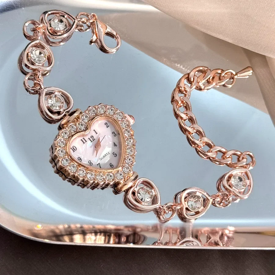 Fashion Women Watches Luxury Rhinestone Heart Small Dial Quartz Watch Ladies Bracelet Wristwatches Clock Relogio Reloj Mujer