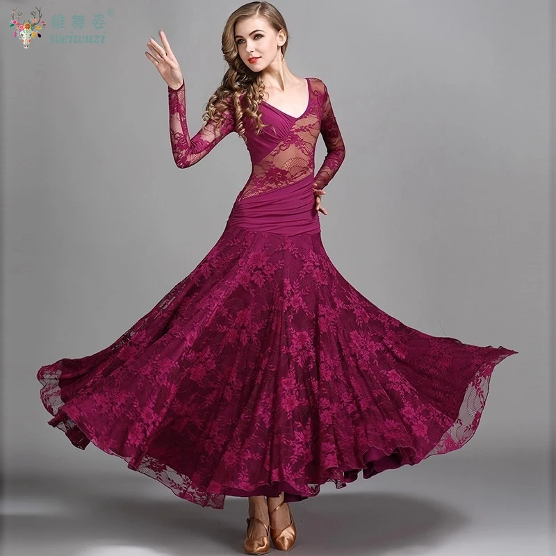 

Ballroom Dance Dress Performance Clothing Lace Chiffon Big Swing Dresses Women's Latin Ballroom Waltz Competition Costumes