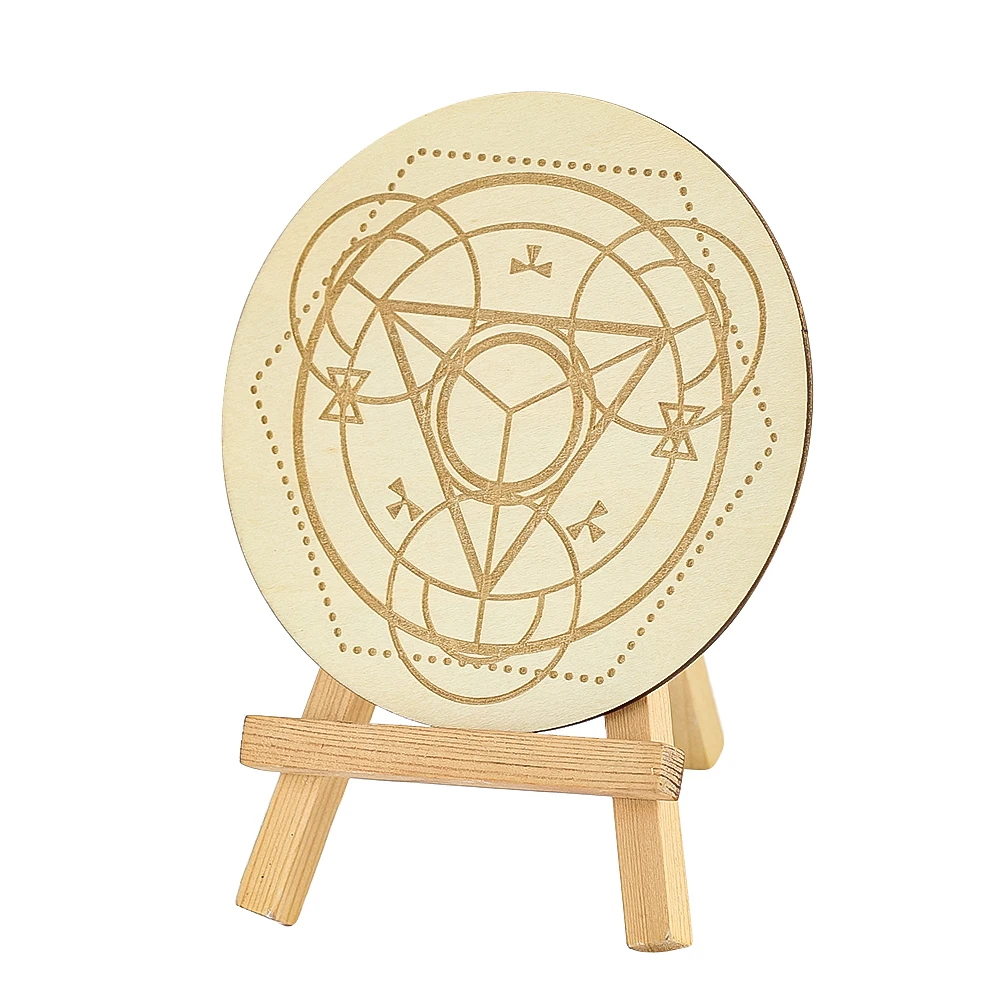 11cm Laser Engraving Geometry Triangle Hexagon Wooden Round Plank Coasters Table Insulation Mats Pendulum Witchcraft Board