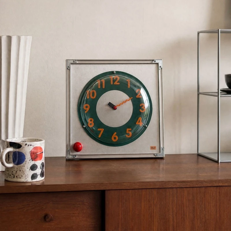 Spectrum Bauhaus Bubble Clock, Aluminum Metal Frame Creative Nordic Luxury Decor Green Wall Clock