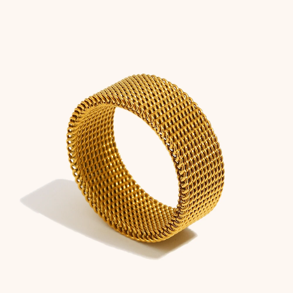 لا. Muses سلسلة كلاسيكية مضفرة من الفولاذ المقاوم للصدأ للنساء خاتم PVD مطلي بالذهب إكسسوارات مجوهرات عصرية بسيطة #5