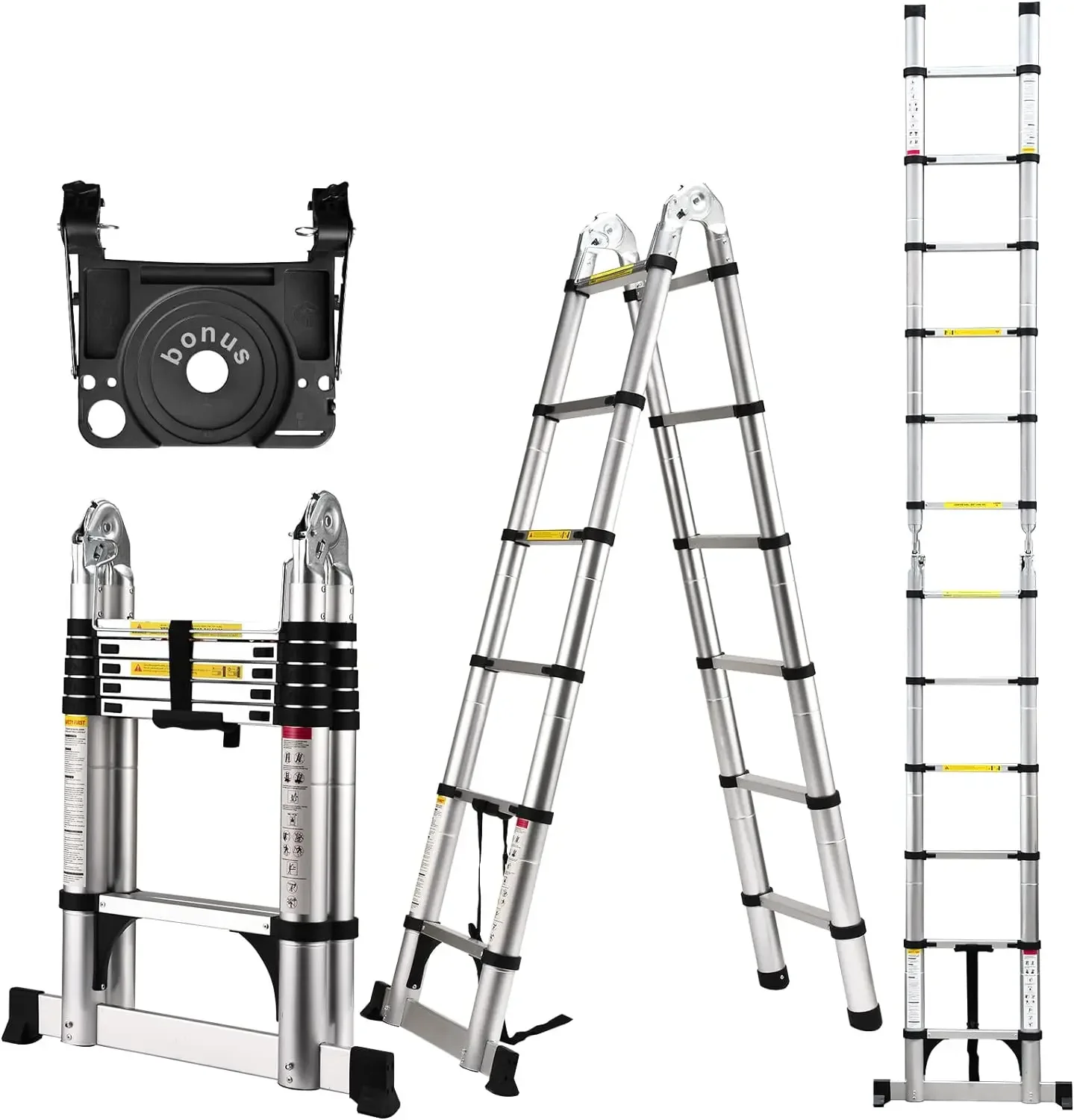 

Telescoping Ladder A Frame, 12.5 Ft Compact Aluminum Extension Ladder, Portable Telescopic RV Ladder for Outdoor Camper Trips Mo