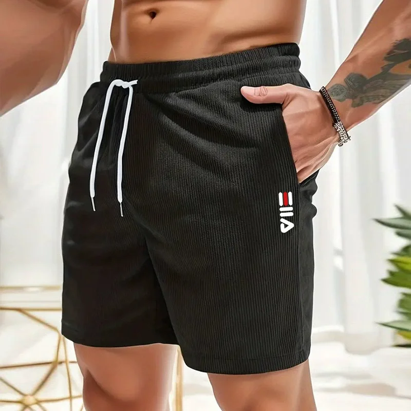 

Американские свободные мужские шорты с принтом, молодежные удобные вельветовые повседневные спортивные брюки для бега длиной до колена.