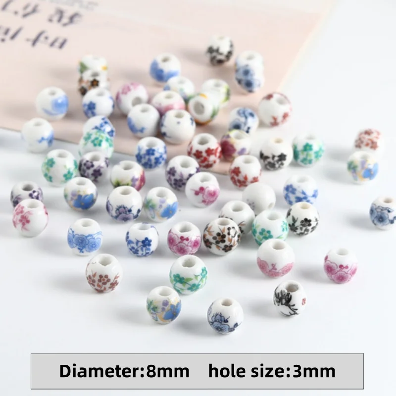 Fashion 10/30/50/100pcs/lot 8mm Round Ceramic Beads Colorful Flower Patterns Loose Spacer Beads For DIY Charms Bracelet Necklace