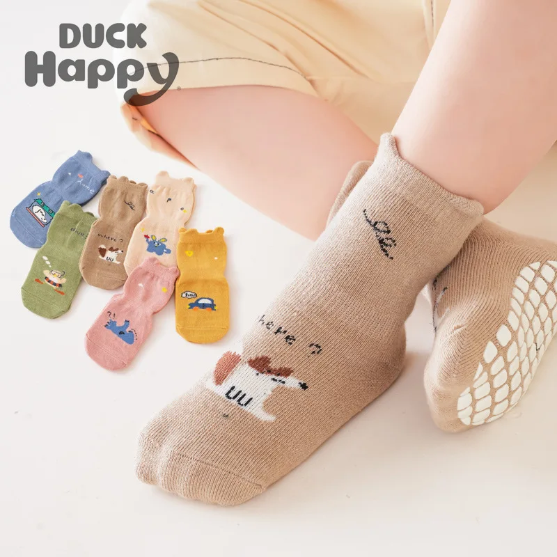 0-3Y Baby Cartoon Floor Socks Infant Toddler Socks Spring and Summer Cotton Girls Boys Breathable Non-slip Children's Socks