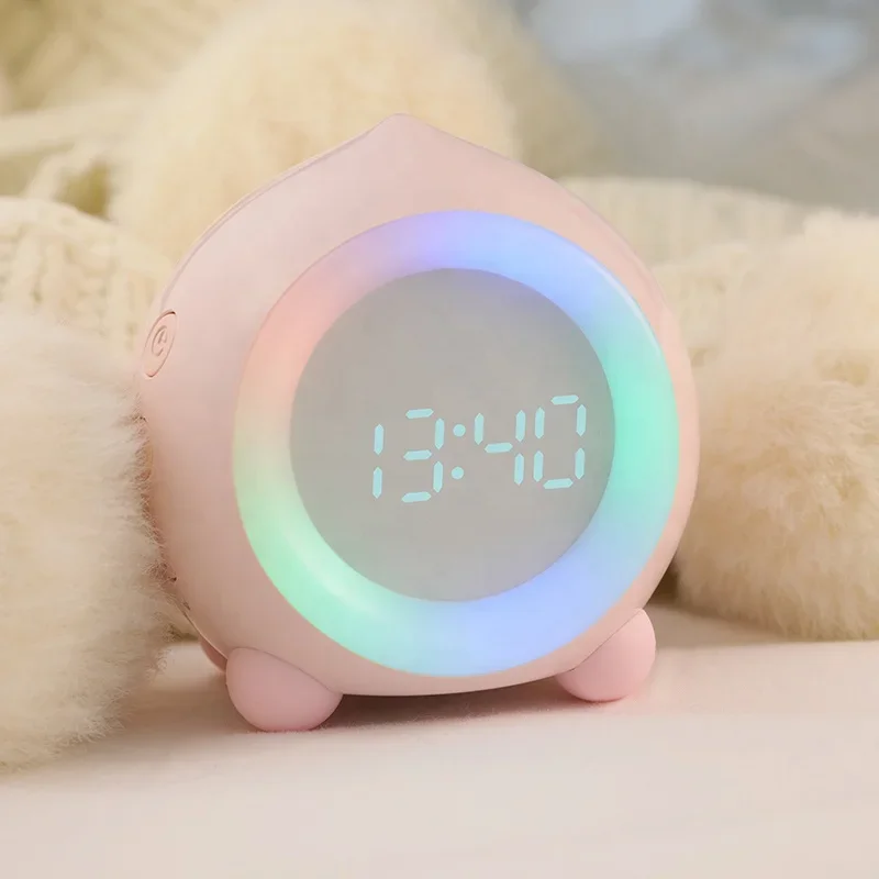 custom logo silicone pink manufacturer led soft children sleep trainer  touch night light clock baby kids