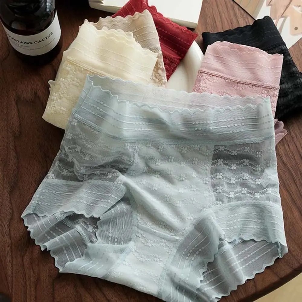 

Fashion Ultra-thin Lace Flower Briefs Transparent Hollow Out Seamless Underwear Mid Waist Lingerie Panties for Women Girl