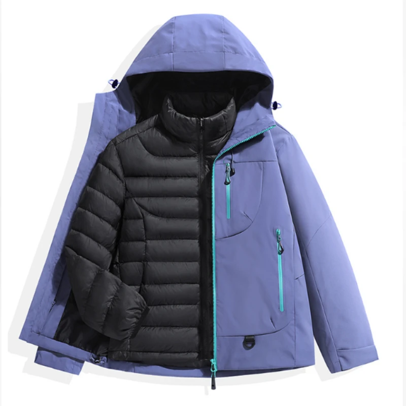 Lovers Outdoor Down Jacket for Autumn Winter Windproof Water-repellent Functional Coat Men's Outdoor Hooded Mountaineering Suit