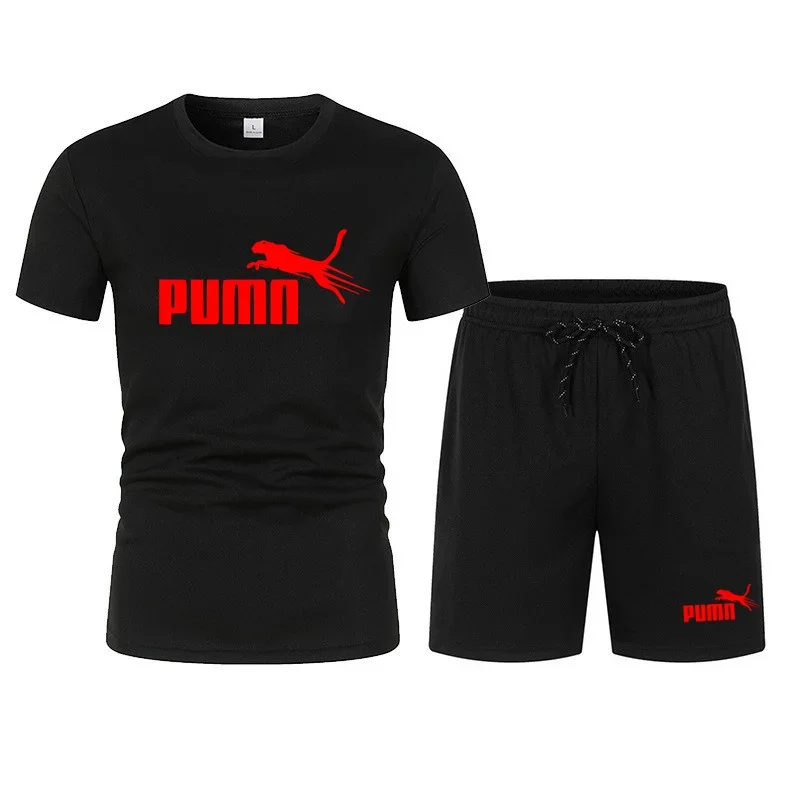 2025 zomer nieuwe korte mouwen ronde hals T-shirt + shorts 2 stuk heren ademend jogging casual sneldrogende sportkleding set