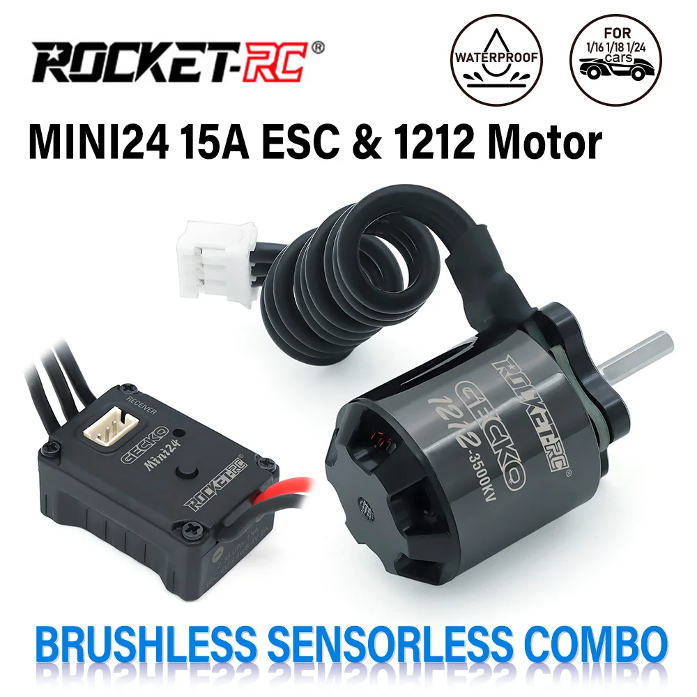 ROCKET-RC GECKO MINI24 ESC 1212 Motor Brushless Sensorless Motor ESC Combo Waterproof 6.0V/7.4V/8.4V BEC For 1/16 1/18 1/24 RC