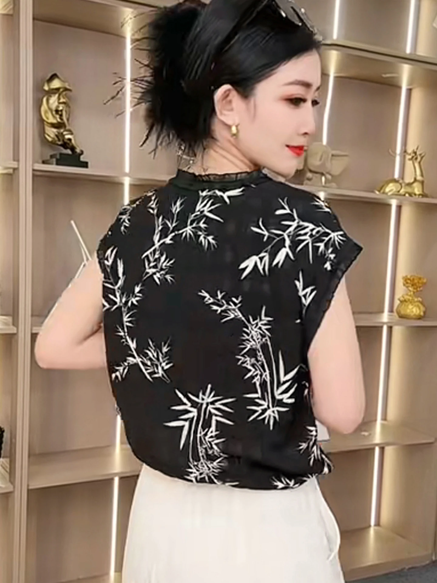 

Sli Summer Bamboo Le Kernel Flower Print ort Sve Футболка круглая Ne Slim Fit Повседневная женская верхняя блузка для отдыха