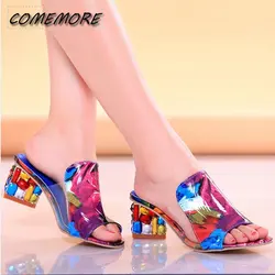 Crystal Sandals Ladies Open Toe Square Heels Fashion Spring Elegant  Women's Summer Footwear 2023 New Sandalia Feminina Slippers