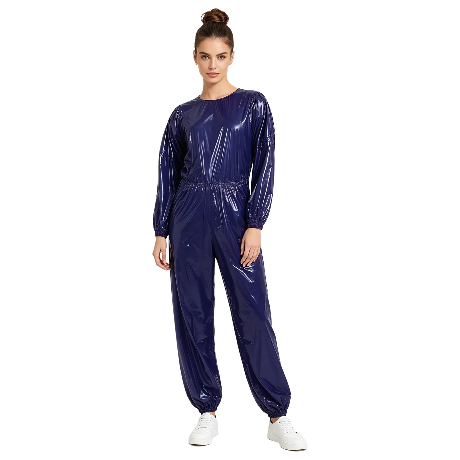 Womens Sauna Suit Long Sleeve Back Zipper Jumpsuit Waterproof Weight Loose Workout Fitness Track Suit Sports Training Rompers