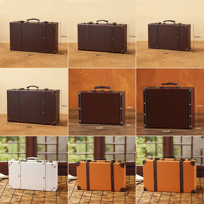 

Винтажный кожаный деревянный чемодан в европейском стиле, ручной ящик для хранения одежды, реквизит для фотосъемки, витрина, декоративный