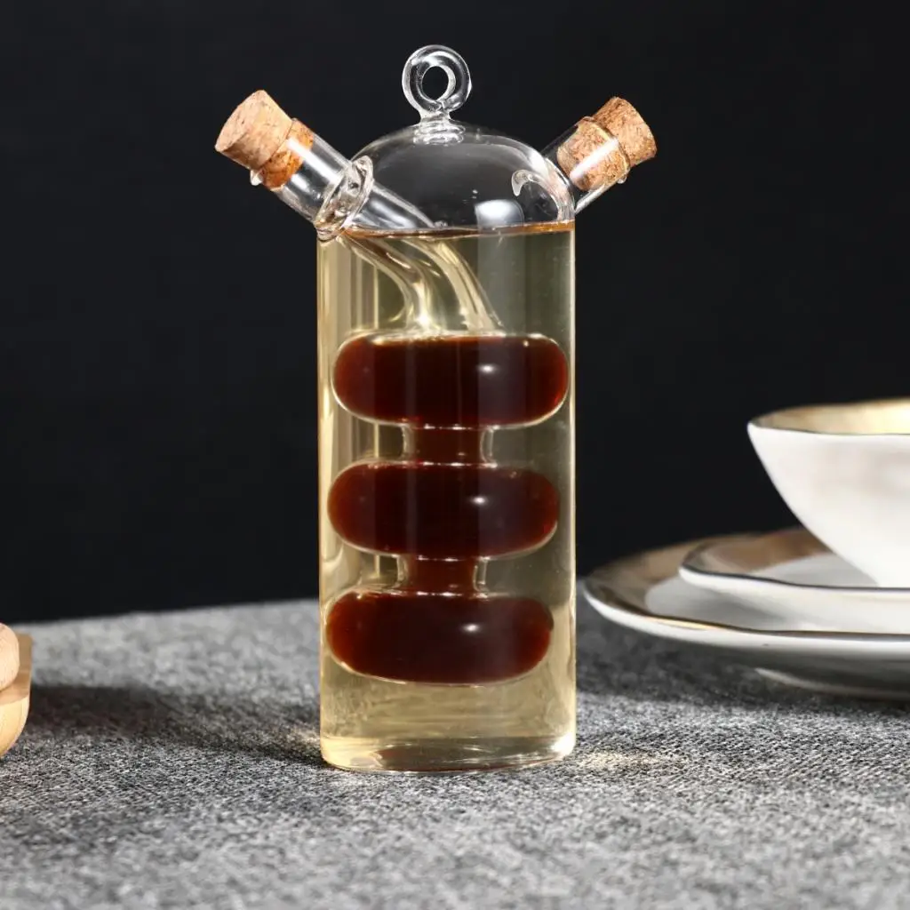 Distributeur d'huile d'olive en verre à 2 sorties, bouteille de vinaigre, pot de cuisine aissce