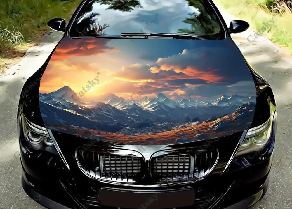 Mountain Sunset Car Hood Vinyl Stickers Wrap Vinyl Film Engine Cover Decals Sticker Universal Car Hood Protective Film