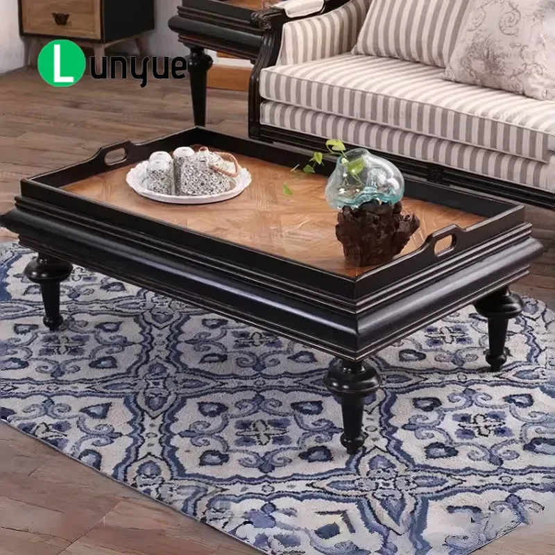 Modern White Birch Adjustable Square Coffee Table with Black Handle Simple Fashionable Design for Living Room Small Apartment