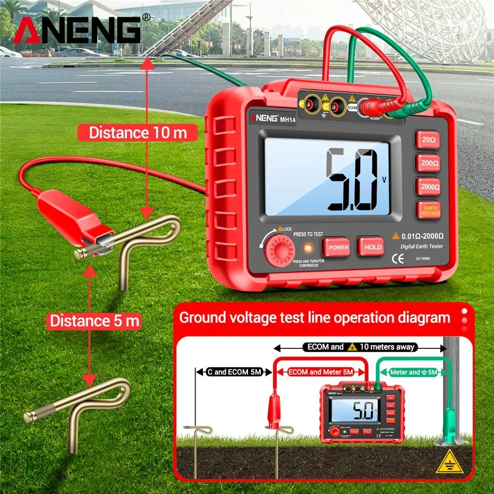 ANENG MH14 Ground Resistance Megohm Testers Meter Megohmmeter Voltmeter Red Color 1999 Conuts Ohm Detector without BatteryTools