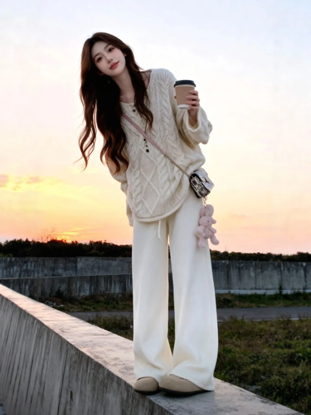 

Lazy Sle Unique Super Beautiful Knitted Sweater Wide Leg Pants Two Piece Set Anti Aging Whole Set Spring 2026 Faion