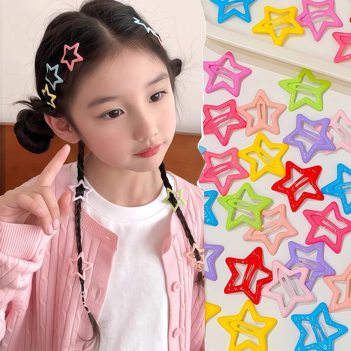 

(Multiple Mixed Color Hair Clips) y2k Style Dopamine Pentagram Hair Clips for Girls, Colorful Star Hair Clips