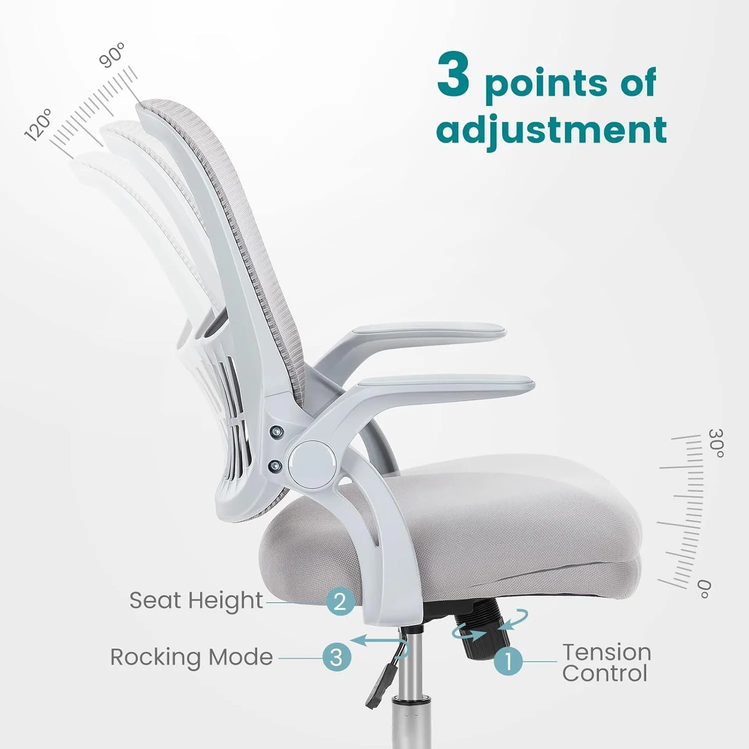 Chairs Mid-Back Work Swivel Task Chairs with Wheels, Lumbar Support, Comfy Flip-up Armrest for Gaming, Study, Student