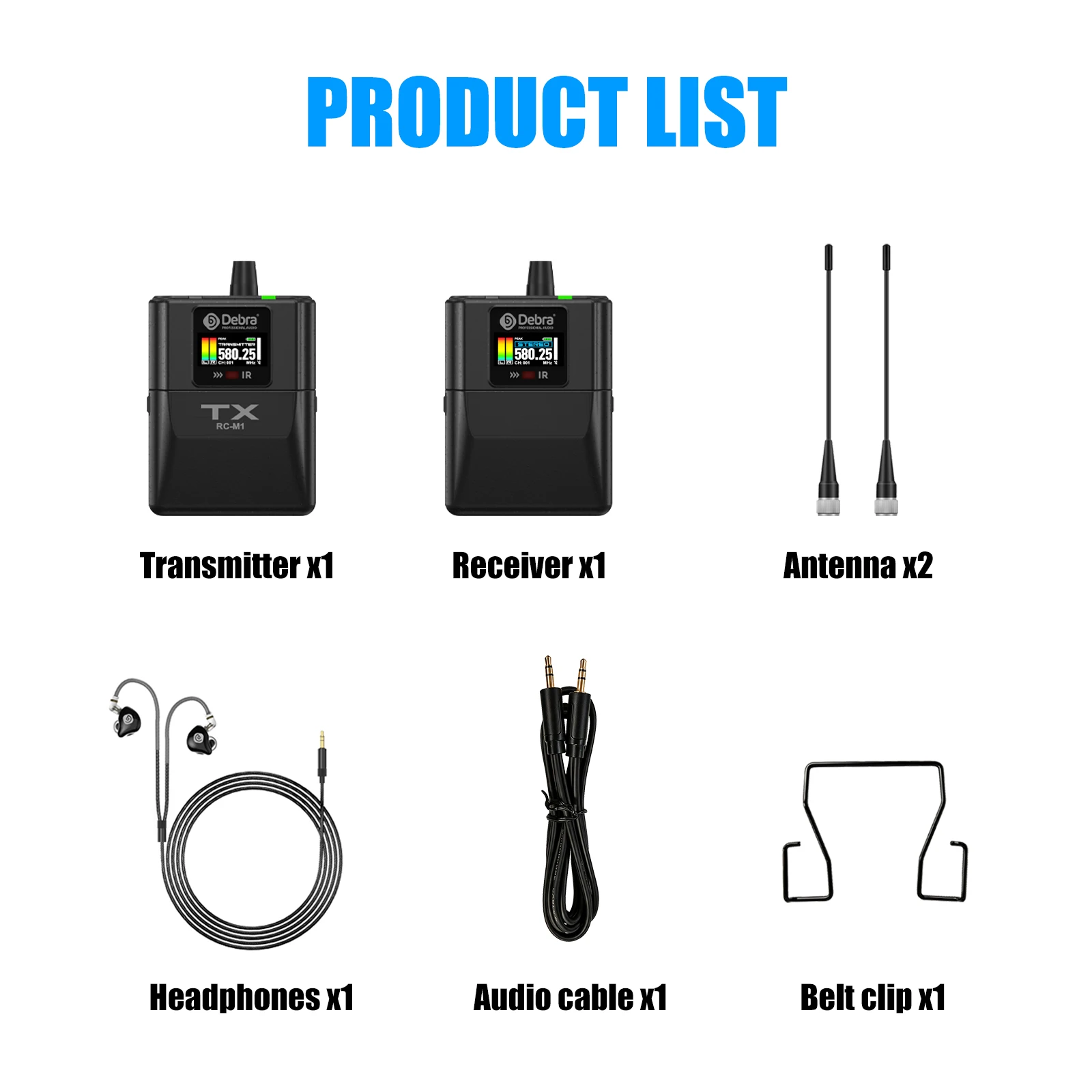 Debra New RC-EM1 UHF Stereo Wireless In-Ear Monitoring System, arbeitet im Frequenzbereich 565–590 MHz, entwickelt für Bands und Live-Übertragungen. – Detail 14