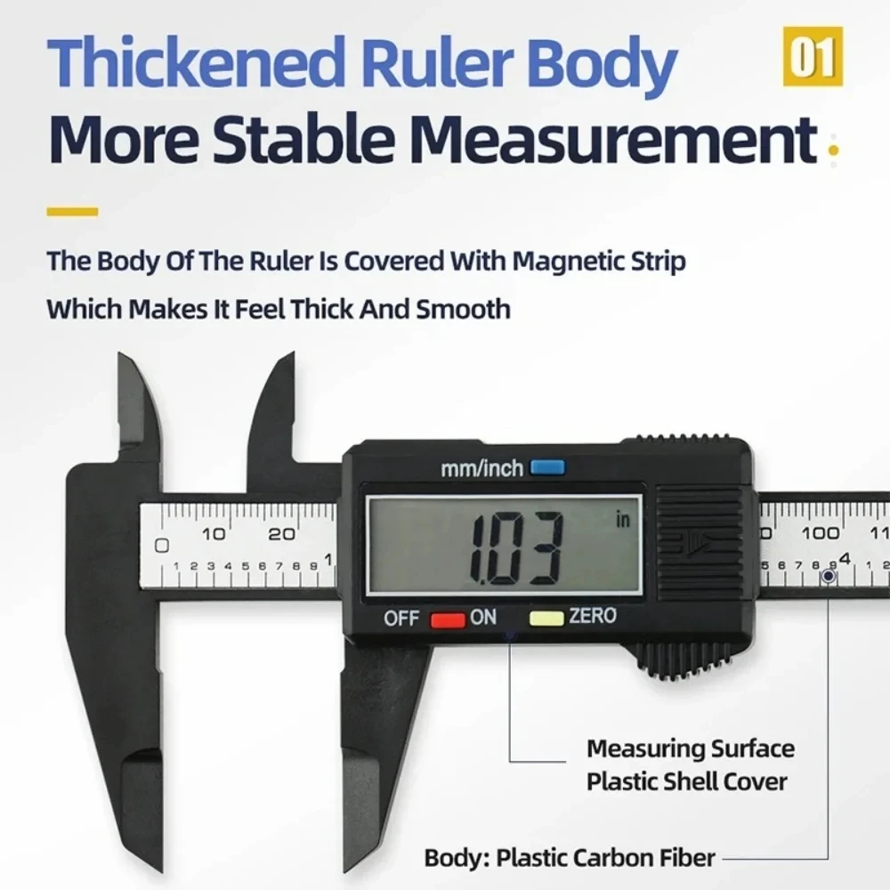 HOMEFISH 150mm carbon fiber plastic digital caliper with LCD screen automatic shutdown function