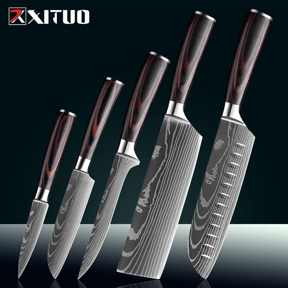 XITUO Professionelles Küchenmesserset, 1–5 Stück Kochmesserset, Küchenmesserset mit ultrascharfer Klinge und ergonomischem Pakkawood-Griff