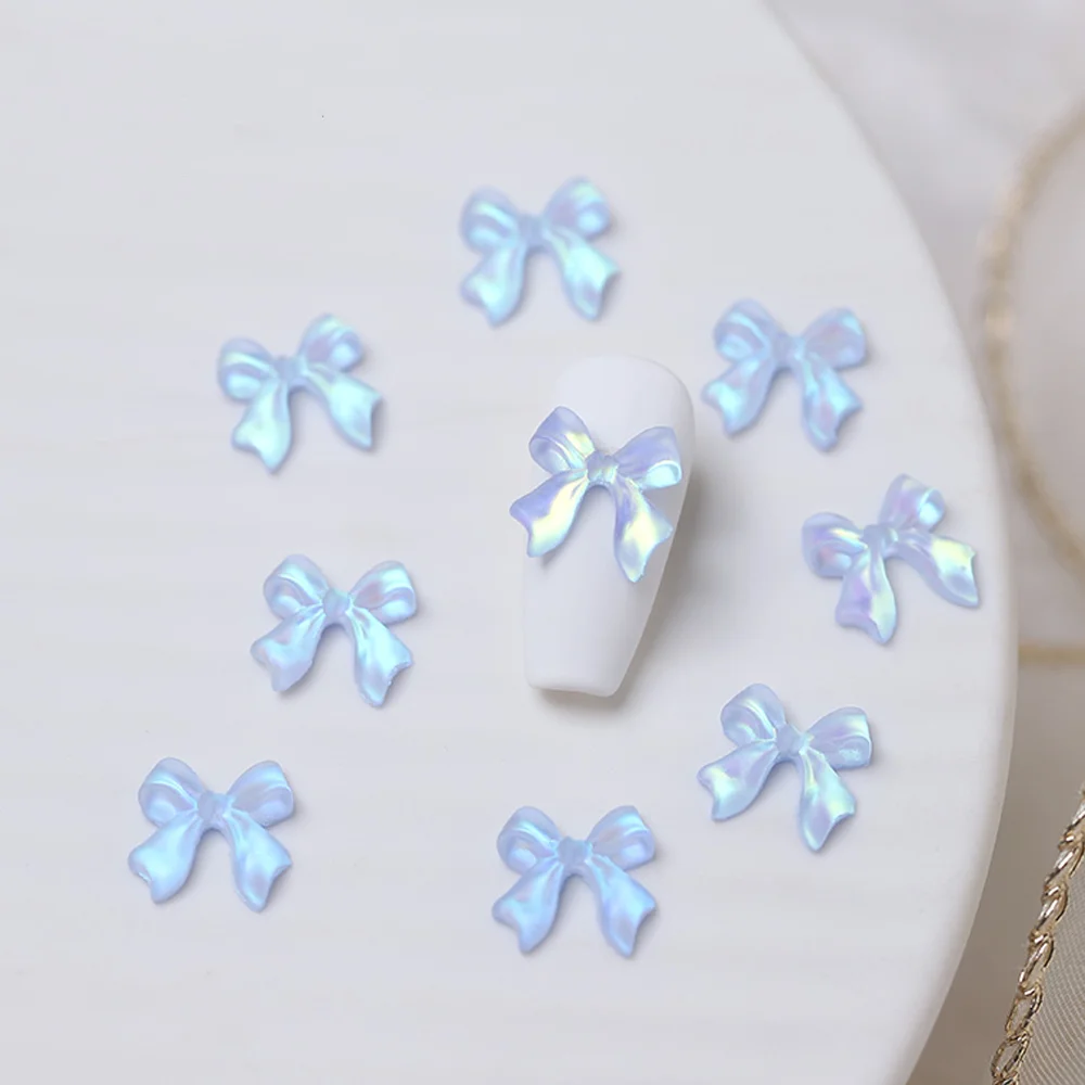 50pcs Summer Aurora Ribbon Nail Art Jewelry 3D Magic Color Resin Pixie Ribbon Nail Decoration DIY Holographic Nail Accessories