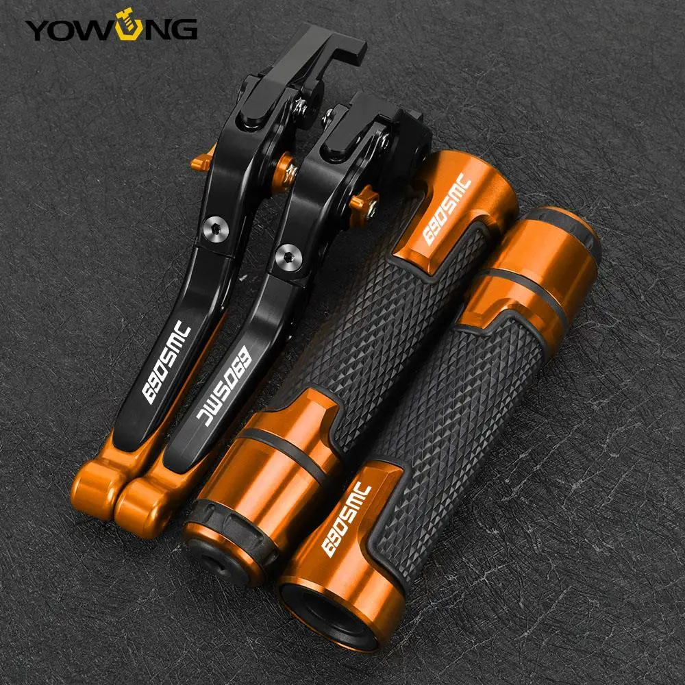 

690 SMC FOR 690SMC 2014 2015 2016 2017 Motorcycle Accessories Aluminum Folding Brake Clutch Levers Handlebar Handle Grips Ends