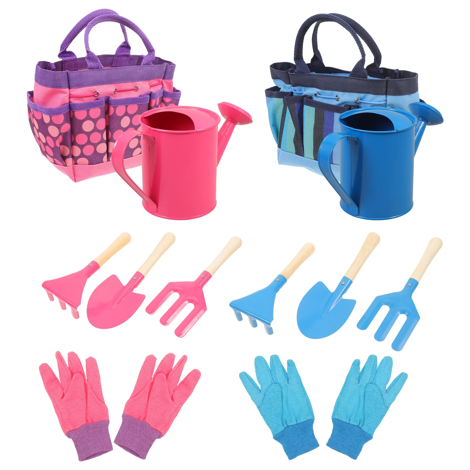 

2 Set Garden Tools Kit Outdoor Gardening Toy with Carrying Bag Gloves Watering Kettle Rake Portable Small Planting Tool K