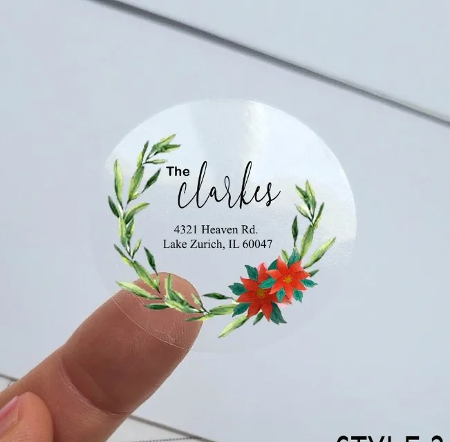 Customized Transparent Circular Stickers, Personalized Circular Labels, Wedding Circular Stickers, Printed with Clear Address