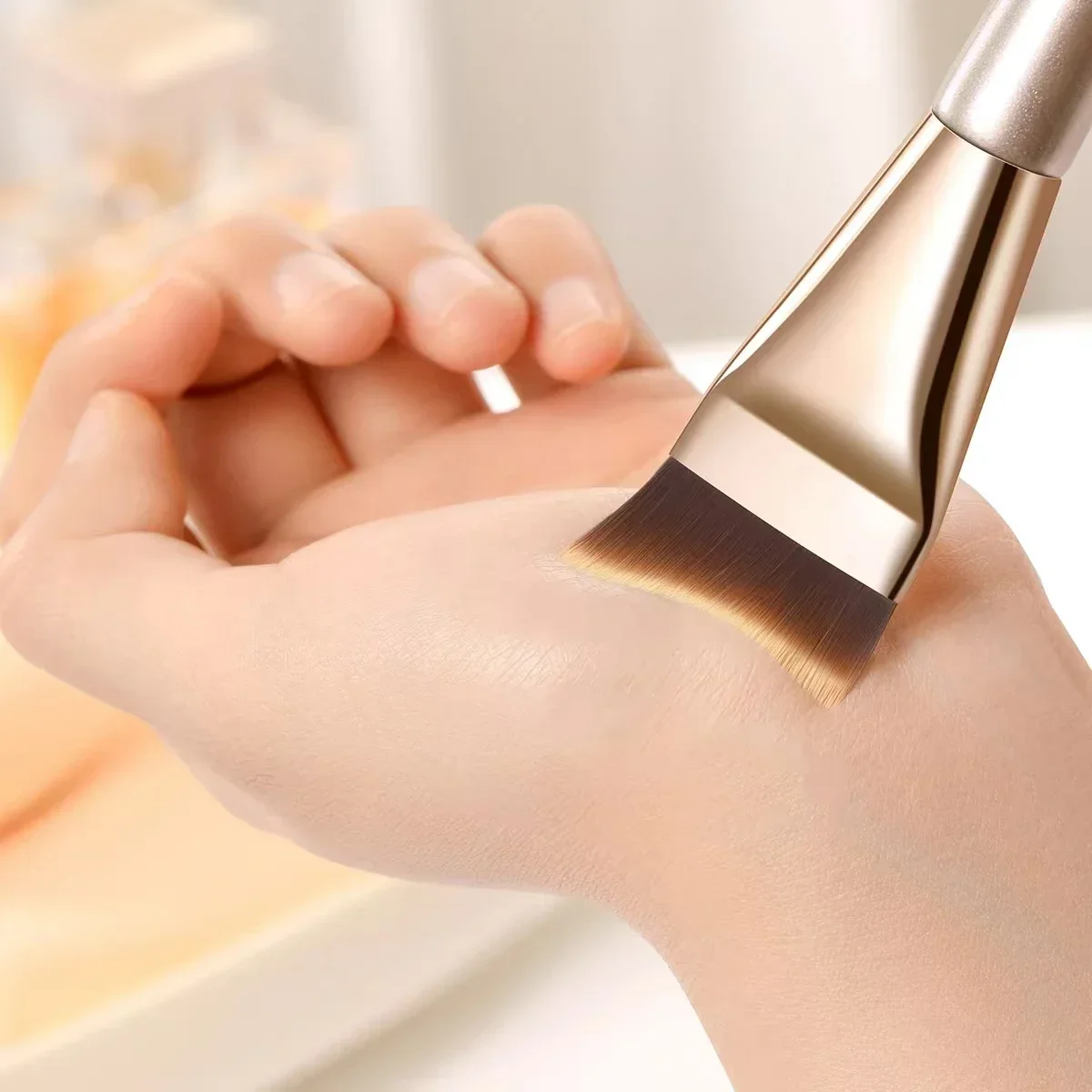 Foundation Brush - Ergonomic Contour for Streak-Free Blending, Vegan Micro-Flex Bristles for Travel & Salon Use