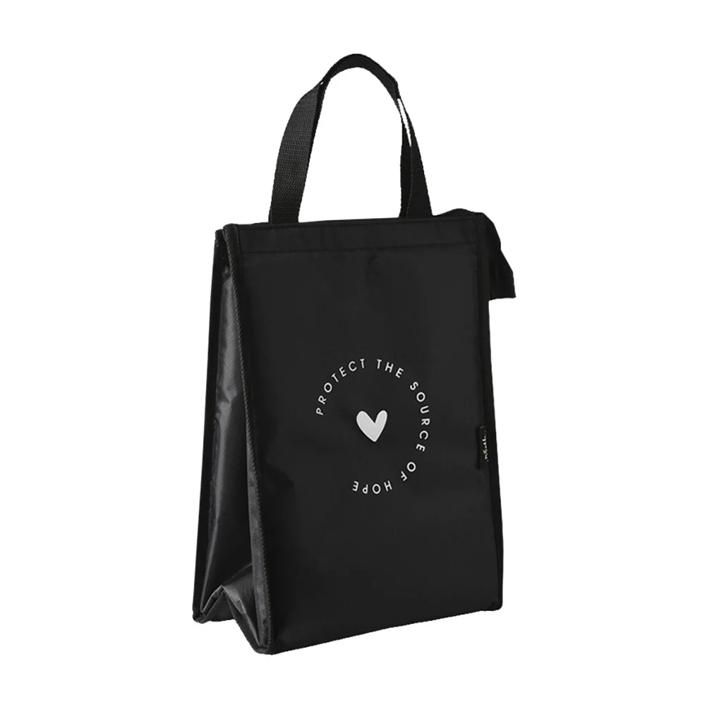 Oxford Cloth Insulated Lunch Bag Long Black Portable Food Box Storage Bag Handheld Organizer Waterproof Dirt Resistant