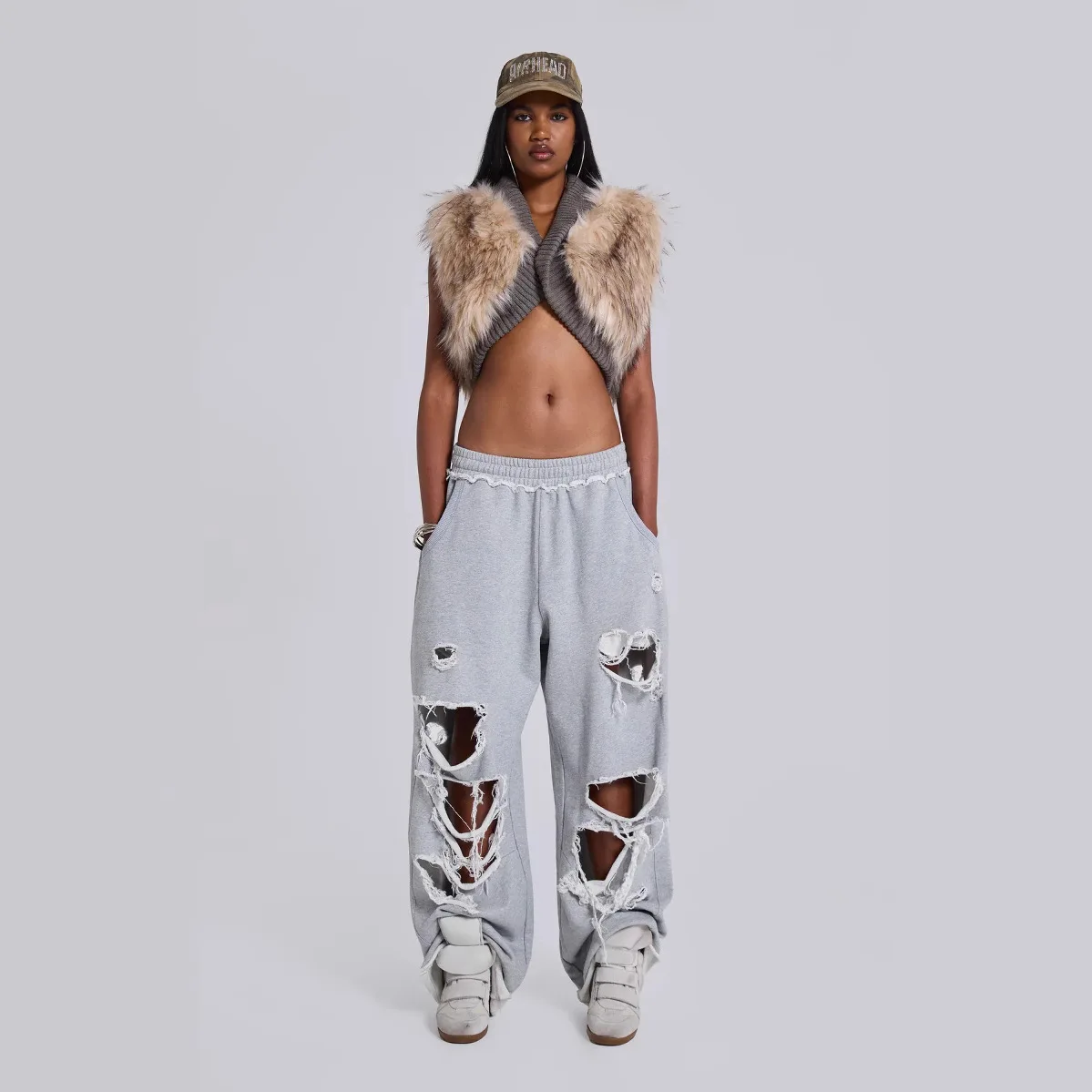 Loose Women's Sweatpants Casual Wide Leg Pants Street Style Hip Hop Ripped Loose Fit Comfortable Cotton Trousers