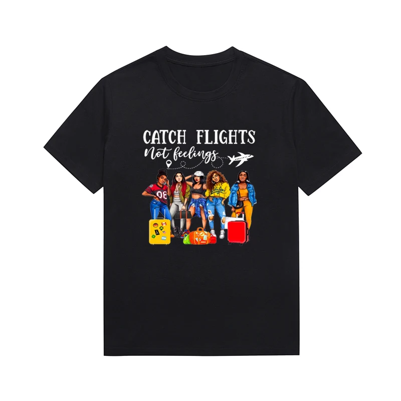 Catch Flights Mwlanin Female Tee Sisters Travel Vacation Cartoon Graphic Top Casual Women Custom T Shirt