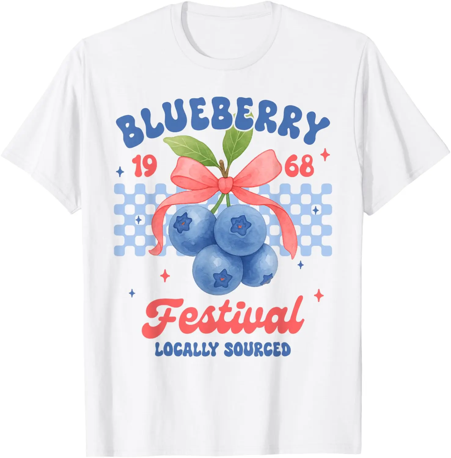 Blueberry Festival Farmers Market Coquette Locally Sourced T-Shirt 100% Cotton Trendy Y2K Short-Sleeve Tee-Soft, Quick-Drying,