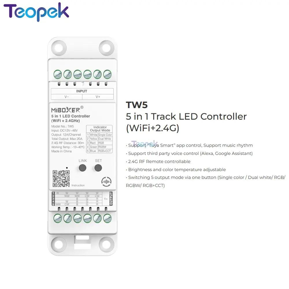 MiBoxer Din Rail Track LED Controller 2 in 1 TR2 TW2 TZ2 2.4G RF / WiFi / ZigBee 5 in 1 TR5 TW5 TZ5 for DIM/CCT/RGB/RGBW/RGBCCT
