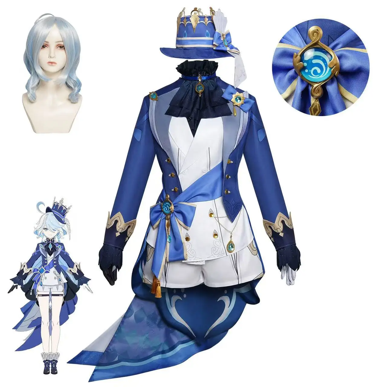 

Furina cosplay costume from Genshin Impact Fontaine's Hydro Archon Focalors anime cosplay outfit suitable for Halloween