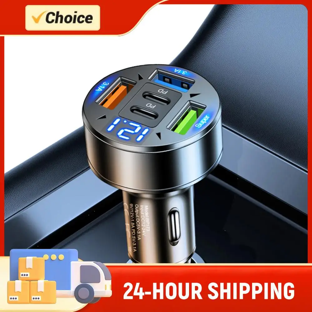 

100W 5 Ports Car Charger with Voltage QC3.0 Super Fast Charger 12V-24V Cigarette Lighter Car Phone Charger for Most Car Models