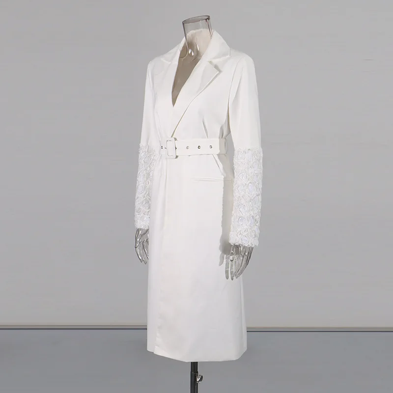 HKSH Herbst Neue Frauen Lange Trenchcoat Patchwork Hülse Blume Pailletten drehen-unten Kragen Bund Temperament Windjacke HK11558