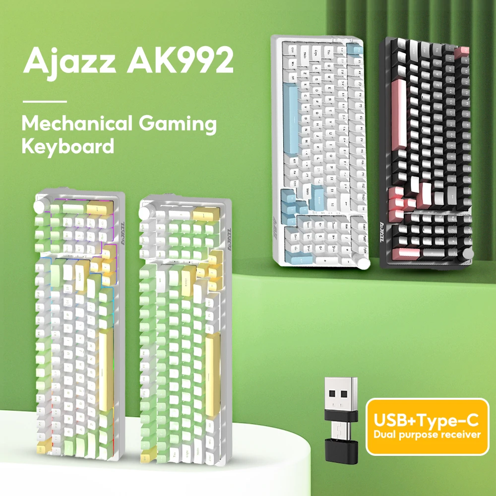 AJAZZ AK992 RGB Gaming Mechanical Keyboard 100 Keys for Computer PC Laptop Mac Gamer 3 Modes Wireless 2.4G USB Hot Swap Keyboard