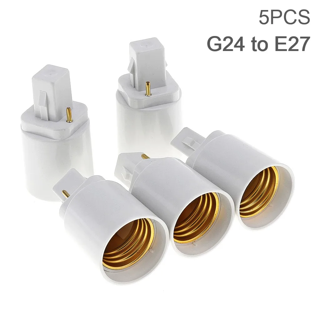 5Pcs/lot G24 to E27 Bulb Base Adapter LED Lamp Socket Holder Universal Light Converter with 2 Pin