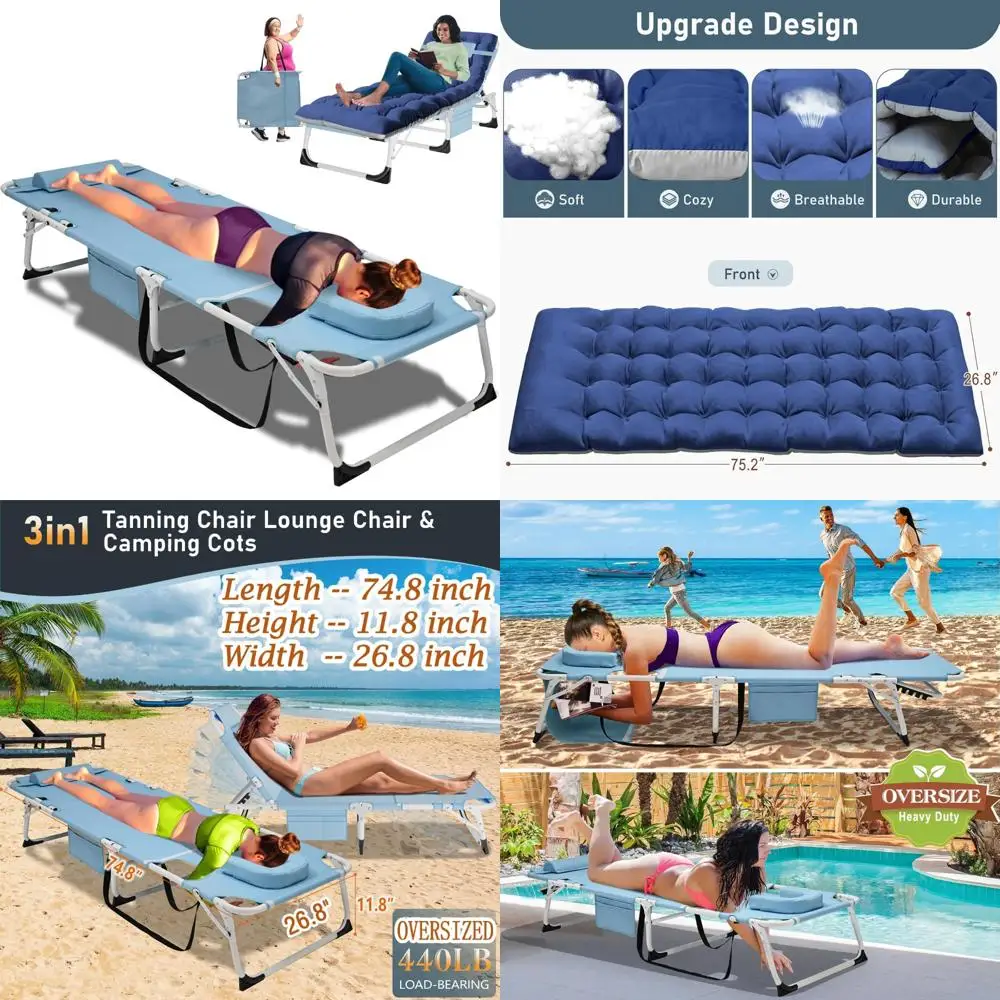 

Heavy-Duty Outdoor Folding Chaise Lounge Chair with 500LB Capacity, Adjustable and Portable for Patio Use