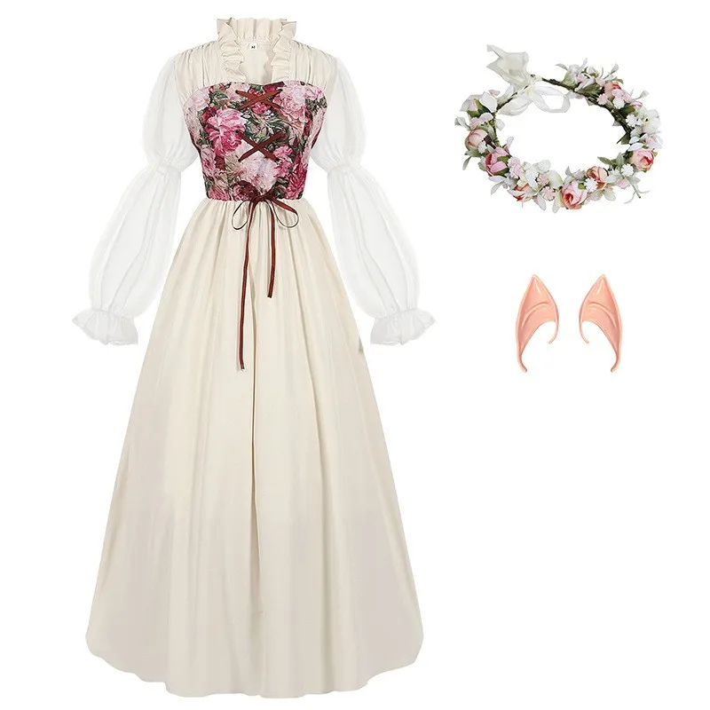 Renaissance Style Corset Waist Dress with Medieval Stage Performance Fairy Dress Fantasy Theme Stage Costume for Men and Women - view 4