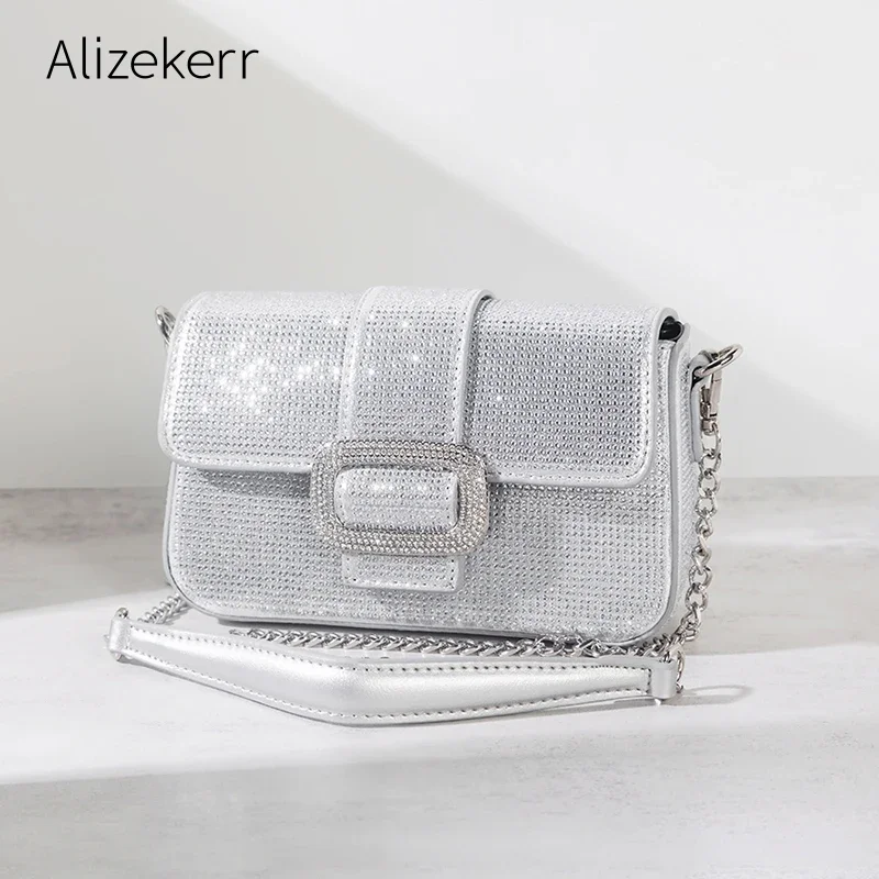 Alizekerr Square Rhinestones Crossbody Bags For Women Elegant Luxury Designer Gorgeous Crystals Handbags Fashion High Quality