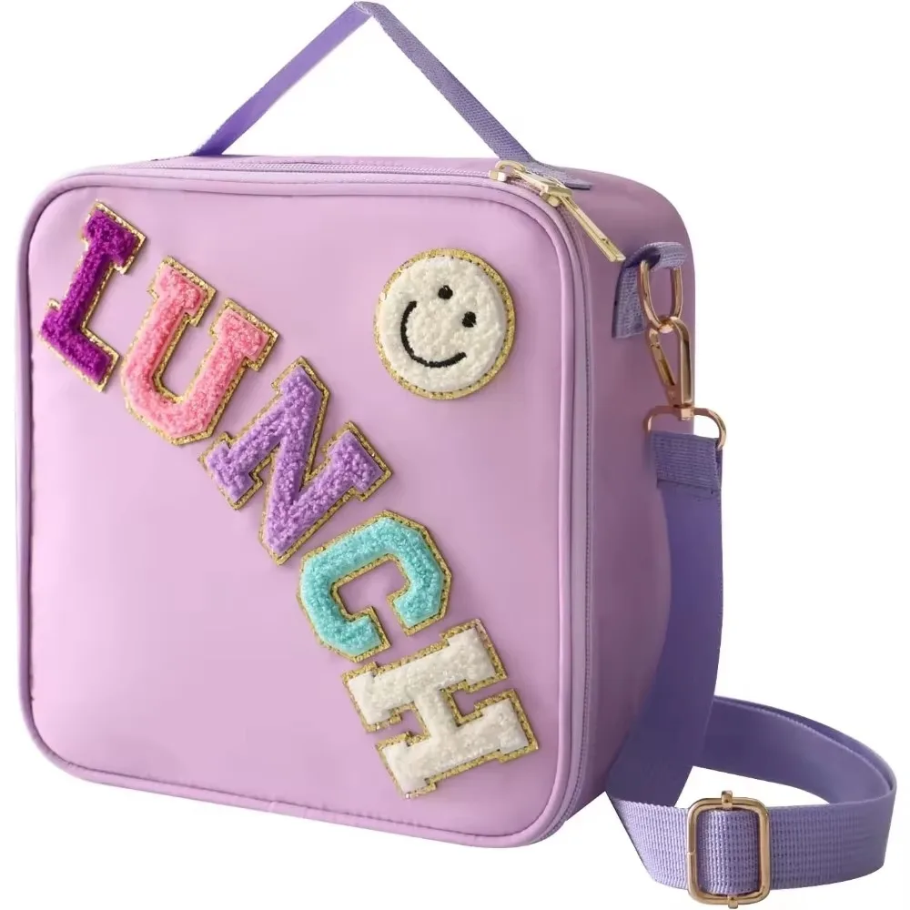 Insulated Lunch Bag Women Lunch Box Kids for Teen Girls Boys with Shoulder Strap Nylon Preppy Lunch Bags for School Work Picnic
