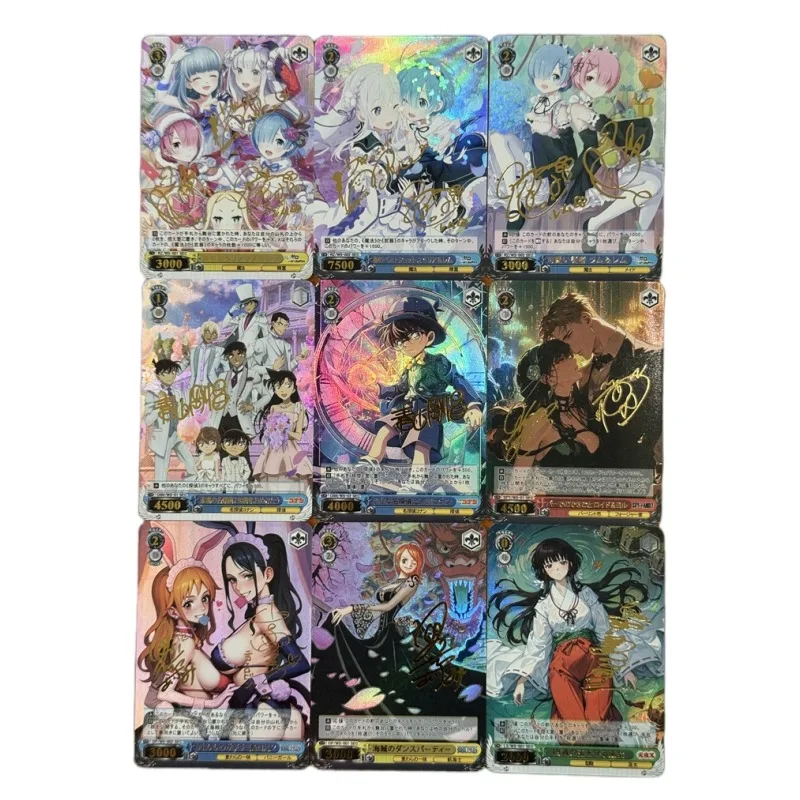 9pcs/set Rem Conan Edogawa Yor Forger Nami Self Made Refraction Flash Card Anime Classics Game Collection Cards Toy Gift