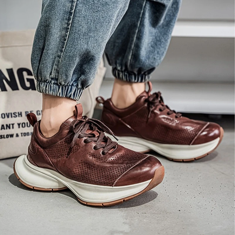 

New Casual Shoes for Men 2026 Men's Running Shoes Retro Luxury Leather Shoe Fashion Breathable Sneakers Handmade Sports Shoes